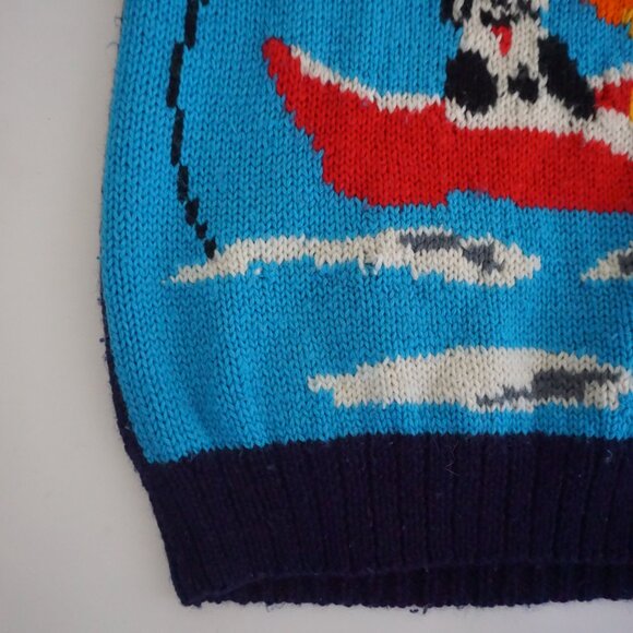 Vintage Merona Navy Wool Canoe Fishing Graphic Sweater Cabincore Eclectic Small - Picture 7 of 11